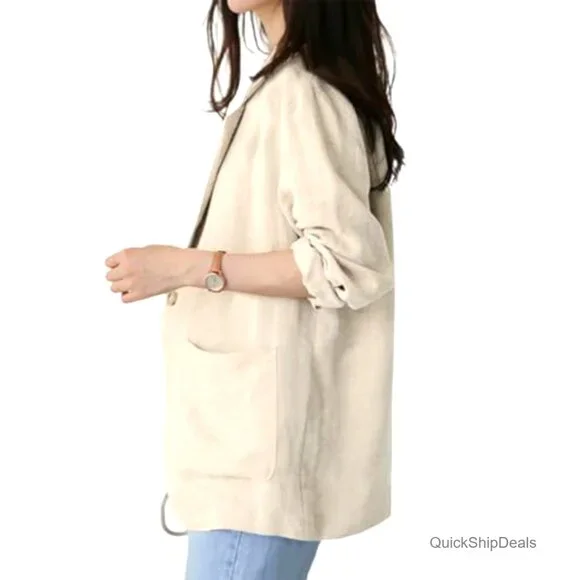 Linen Blend Blazer Long Sleeve Notch Collar Casual Lightweight Standard Fit
